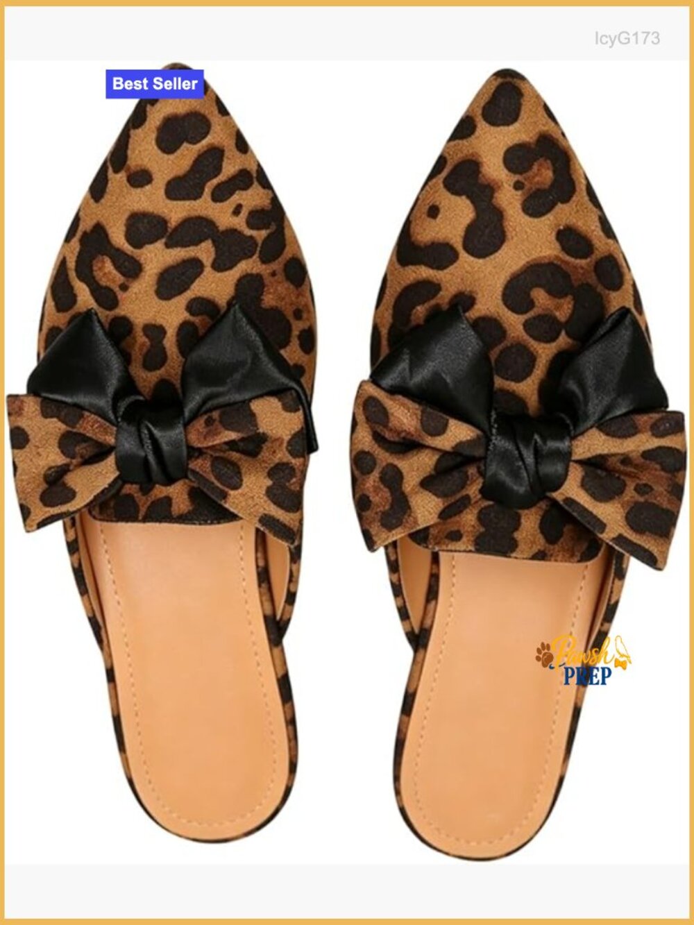 Pointed Toe Bow Mules Flat Shoes Leopard Print Slip On Backless Loafers Office